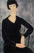 Amedeo Modigliani sittabde kvinna i blatt painting